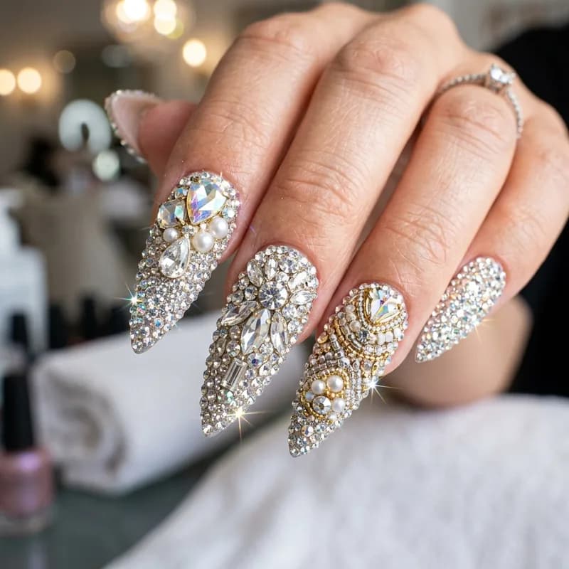 Crystal embellished luxury nail art