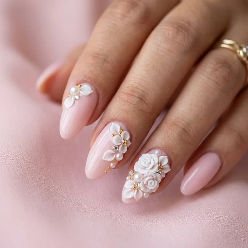 Hand-painted floral nail art