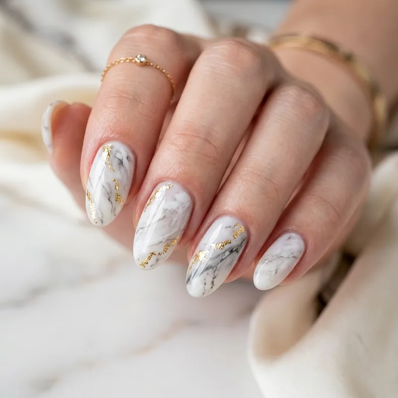 Marble effect nail art with gold foil