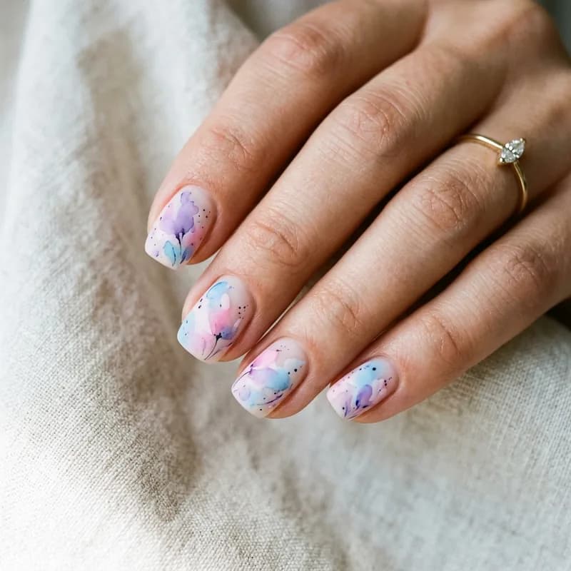 Watercolor blooming ink nail art
